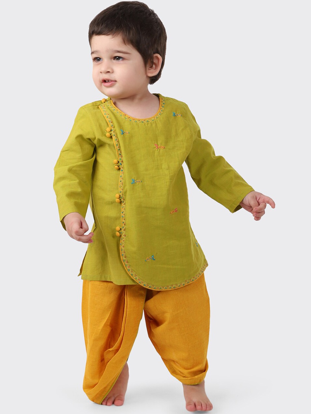 

Fabindia Boys Embroidered Pure Cotton Kurta with Dhoti Pants, Green