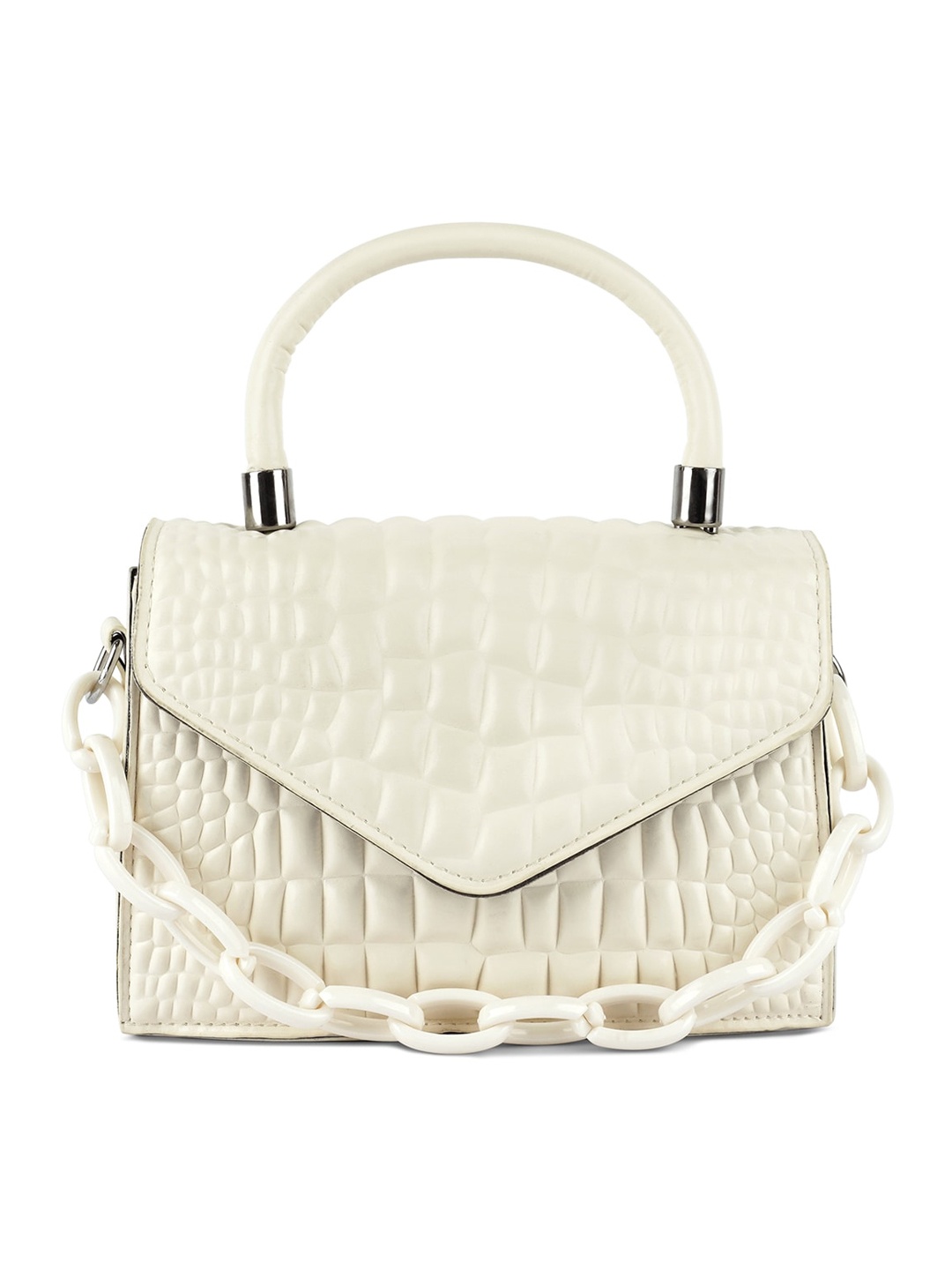 

London Rag PU Textured Structured Quilted Handheld Bag, Off white