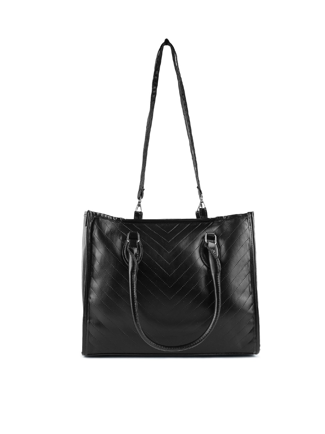 

London Rag Two Handles Textured Structured Tote Bag, Black