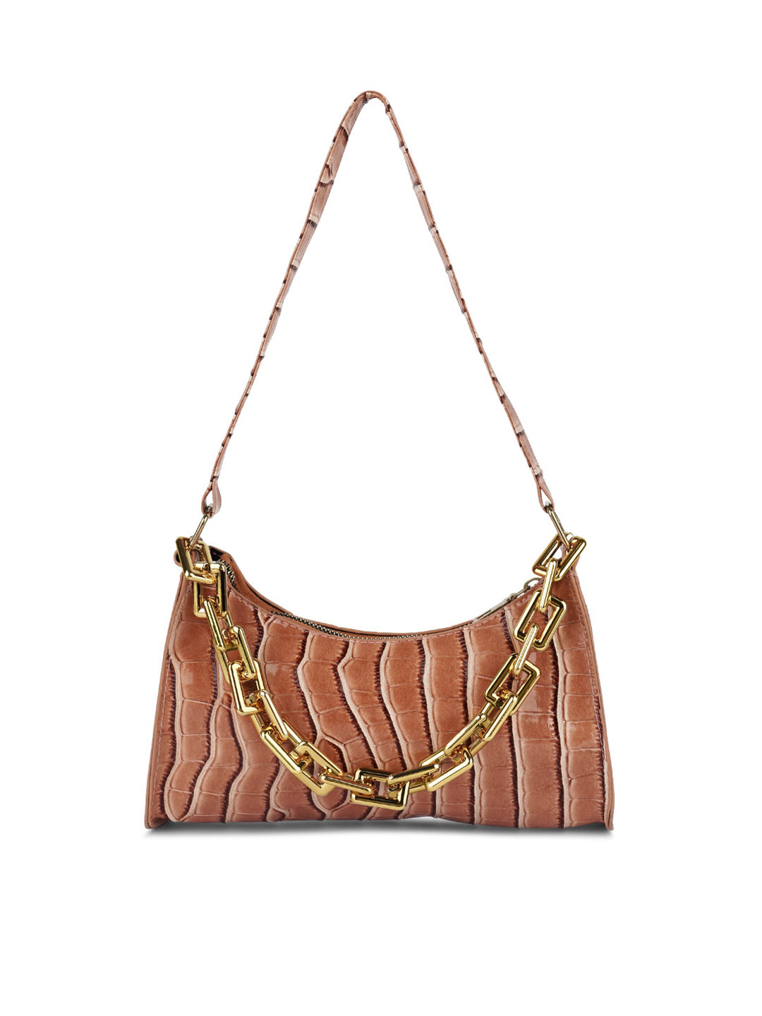 

London Rag Animal Patten Metal Chain Structured Baguette Bag, Brown