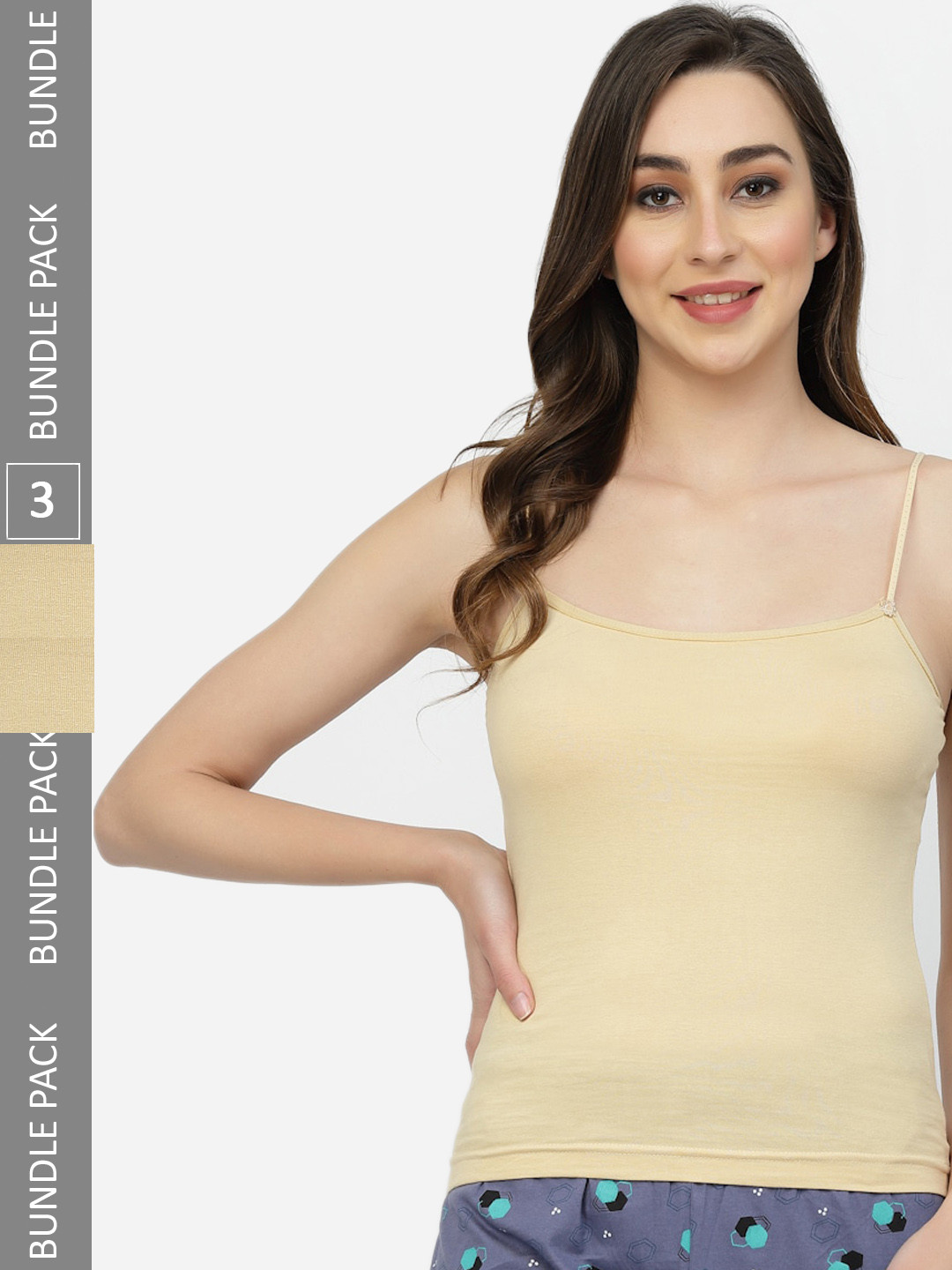 

Floret Pack Of 3 Non-Padded Cotton Camisoles, Beige