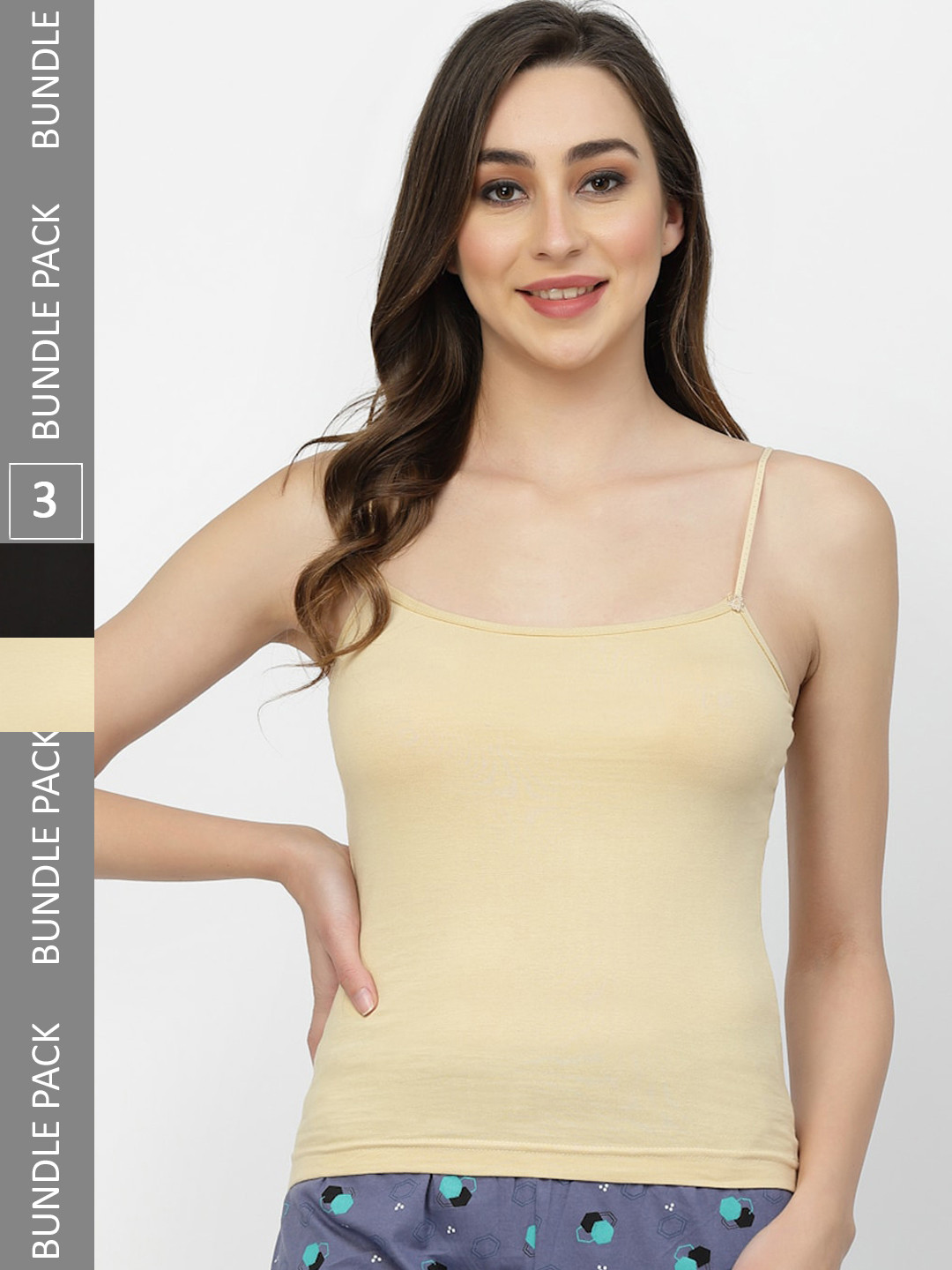 

Floret Pack of 3 Cotton Camisoles, Beige