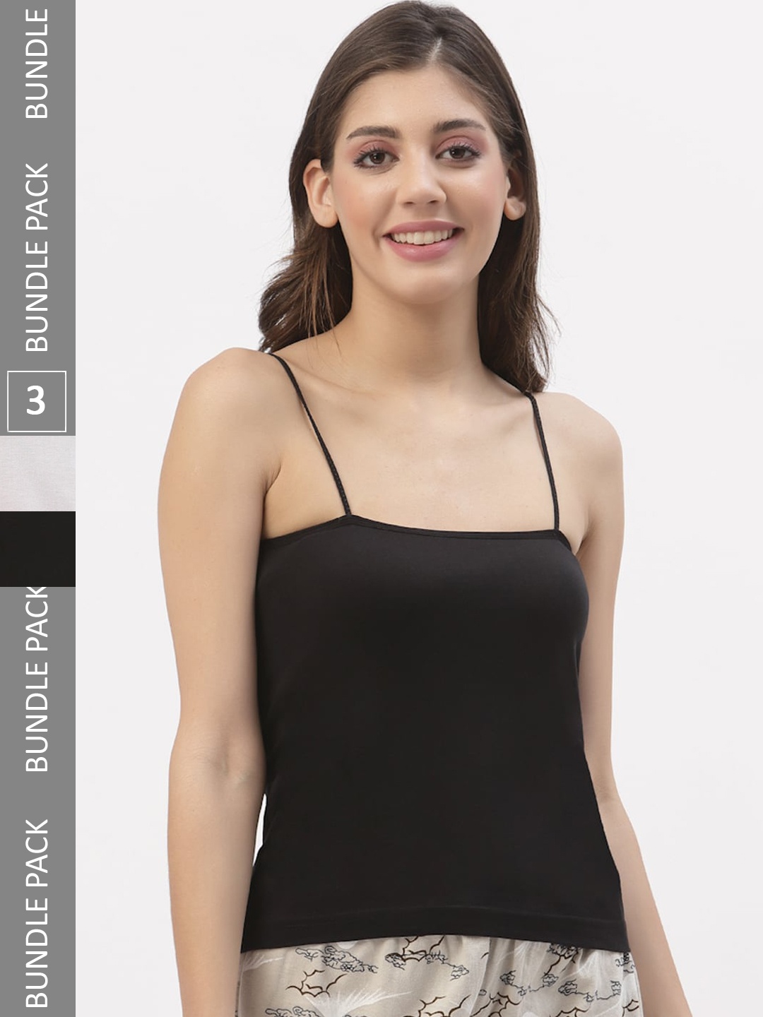

Floret Pack Of 3 Cotton Camisoles, Black