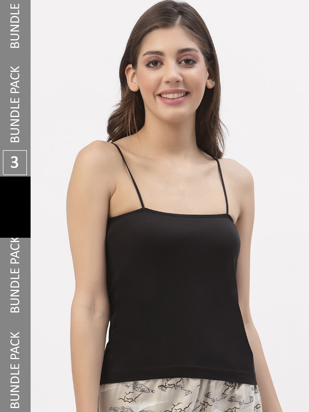 

Floret Pack Of 3 Non-Padded Cotton Camisoles, Black