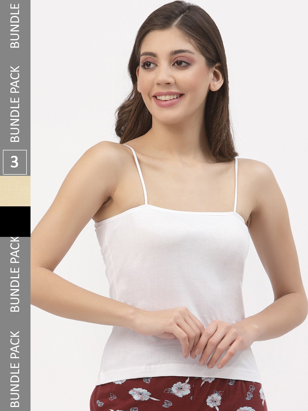 

Floret Women Pack Of 3 Cotton Camisoles, White