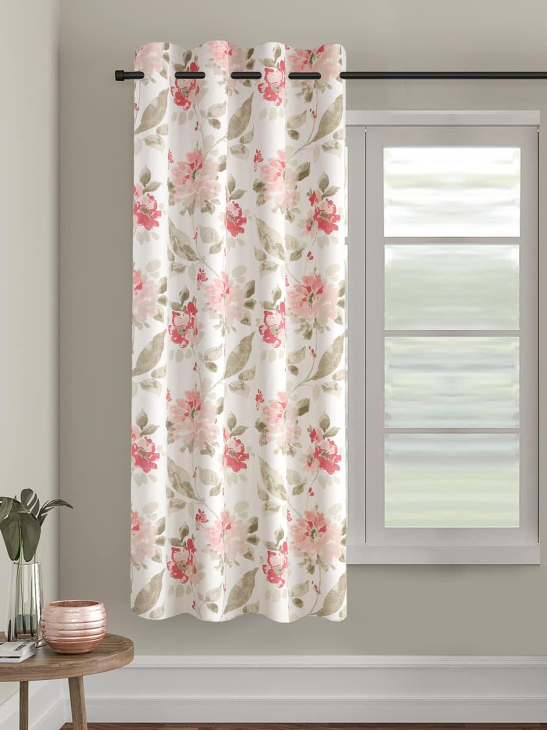 

Trance Home Linen White & Pink 2 Pieces Floral Printed Cotton Window Curtains