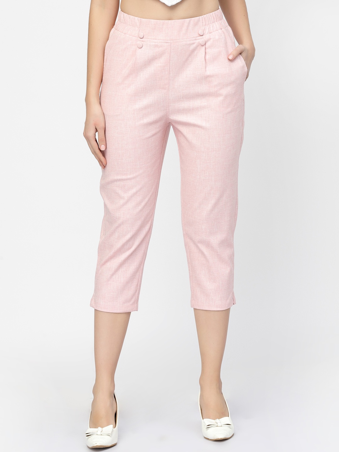 

Westwood Women Linen Loose Fit High-Rise Easy Wash Pleated Cigarette Trousers, Pink