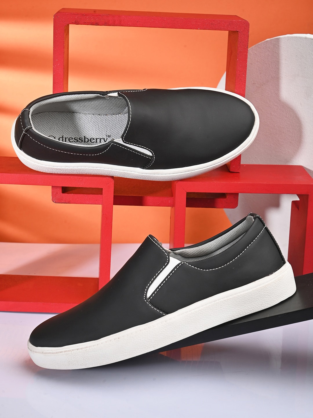 

DressBerry Women Faux Leather Lightweight Slip-On Casual Sneaker, Black