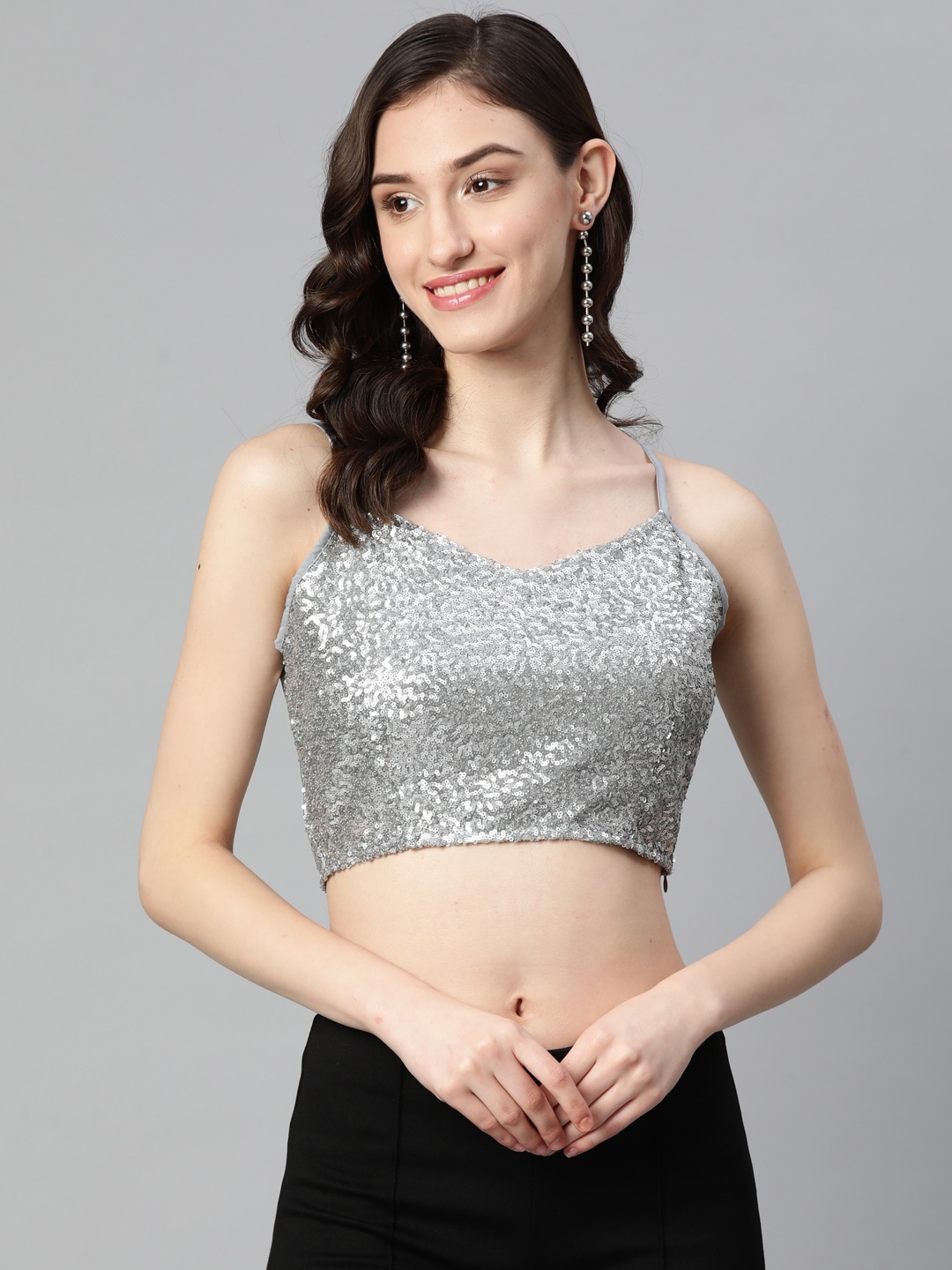 

Purple State Sequinned Embellished Saree Blouse, Silver