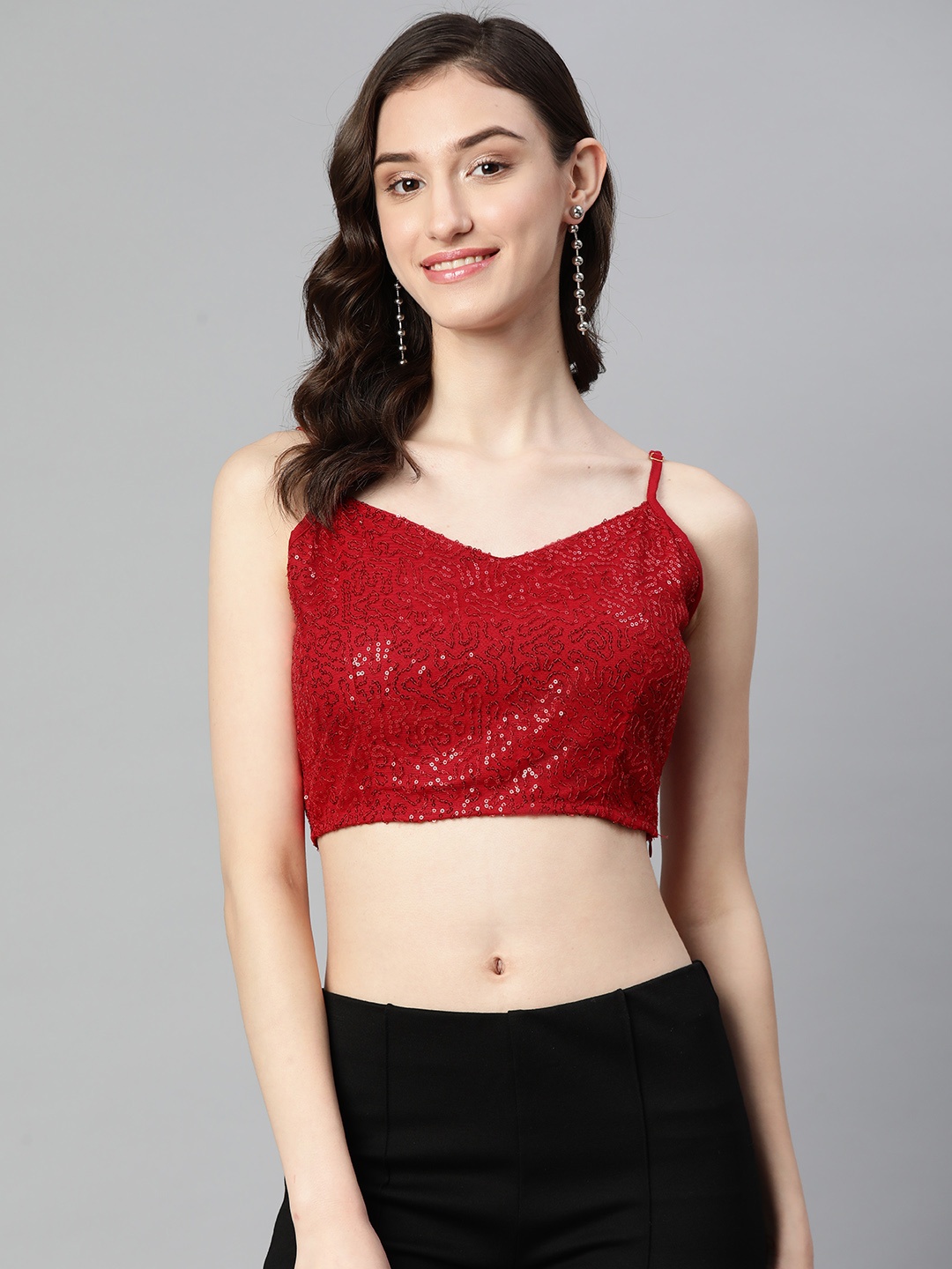 

Purple State Sequinned Embellished Saree Blouse, Red