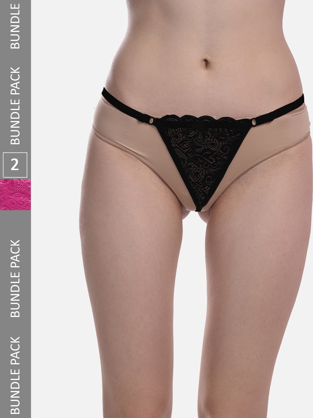 

StyFun Women Pack Of 2 Low Rise Anti Microbial Thong Briefs LS_Net_ThongPanty_BlackRani_FS, Black