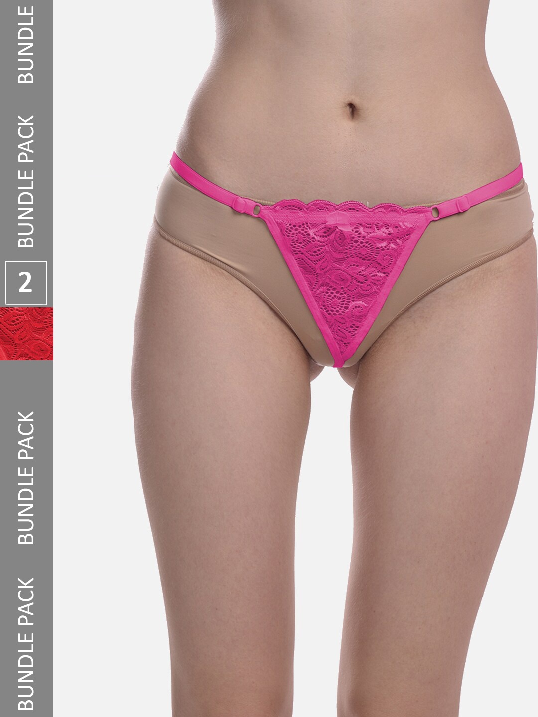 

StyFun Pack Of 2 Anti-Microbial Low-Rise G-string Thongs LS_Net_ThongPanty_RaniRed_FS, Pink