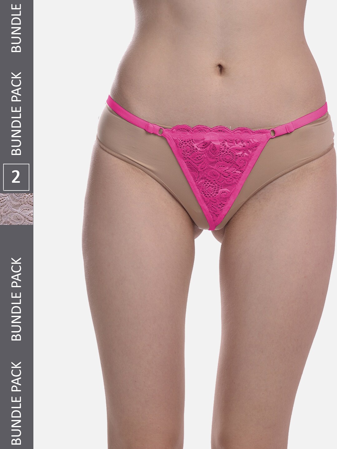 StyFun Women Pack Of 2 Anti-Microbial Thong Briefs LS_Net_ThongPanty_RaniWhite_FS, Pink
