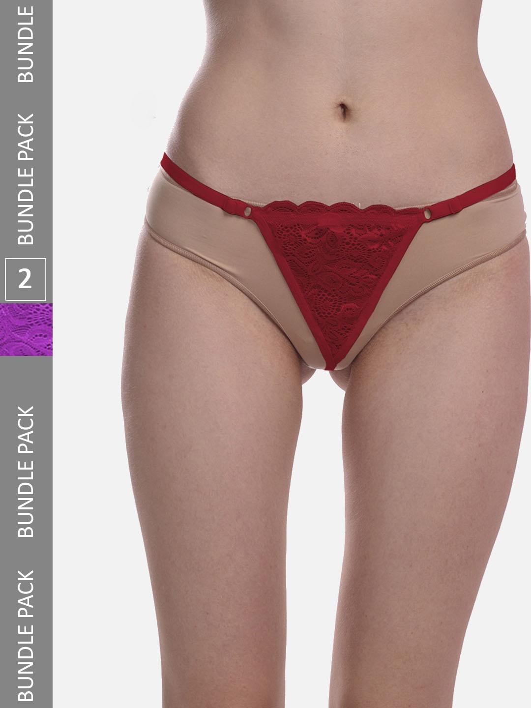

StyFun Women Pack Of 2 Anti-Microbial Thong Briefs LS_Net_ThongPanty_MaroonPurple_FS, Maroon