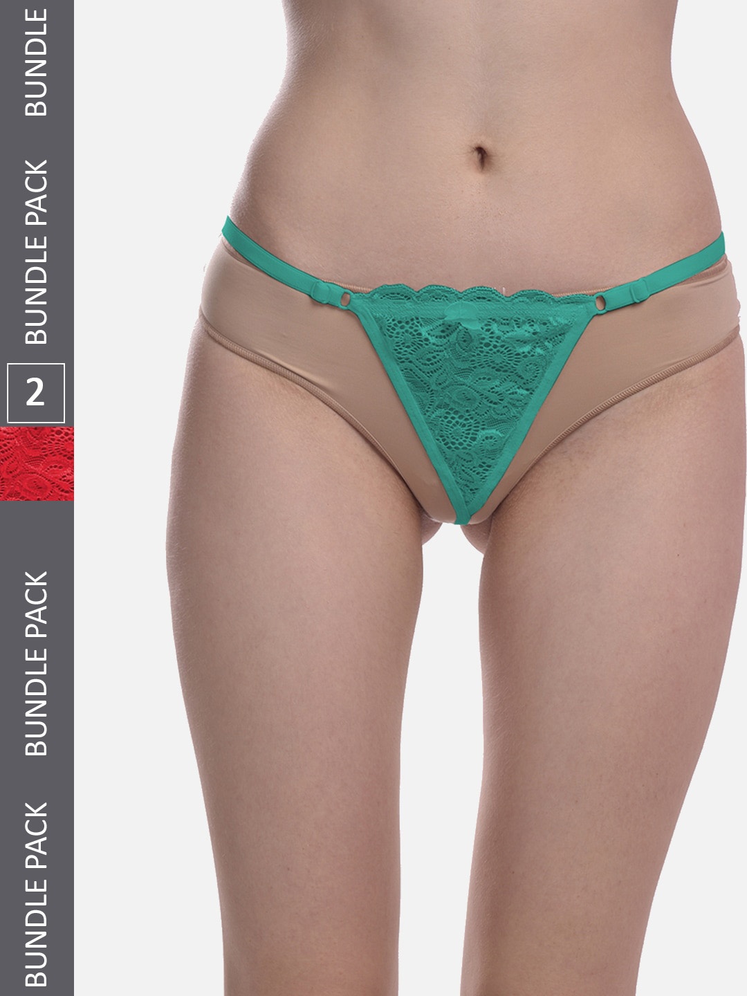 

StyFun Women Pack Of 2 Anti-Microbial Thong Briefs LS_Net_ThongPanty_GreenRed_FS, Green