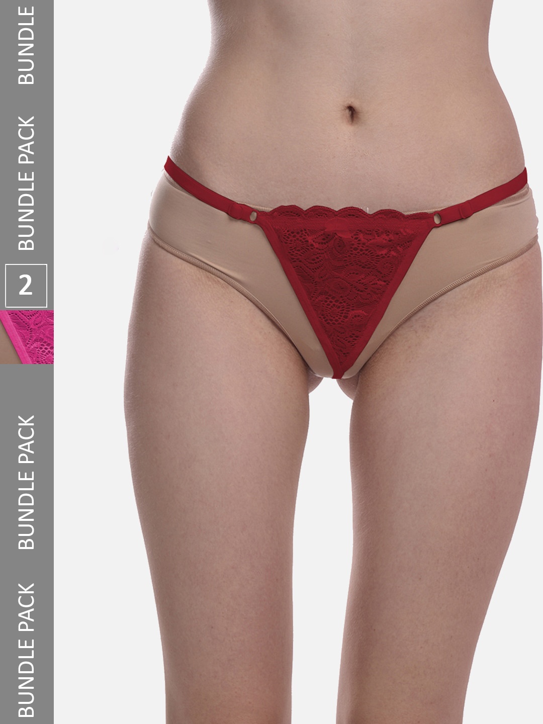 

StyFun Pack of 2 Anti-Microbial Cotton Thong Briefs LS_Net_ThongPanty_MaroonRani_FS, Maroon