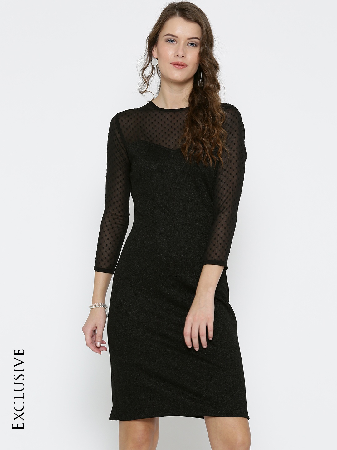 

Miss Chase Women Black Solid Shimmer Sheath Dress