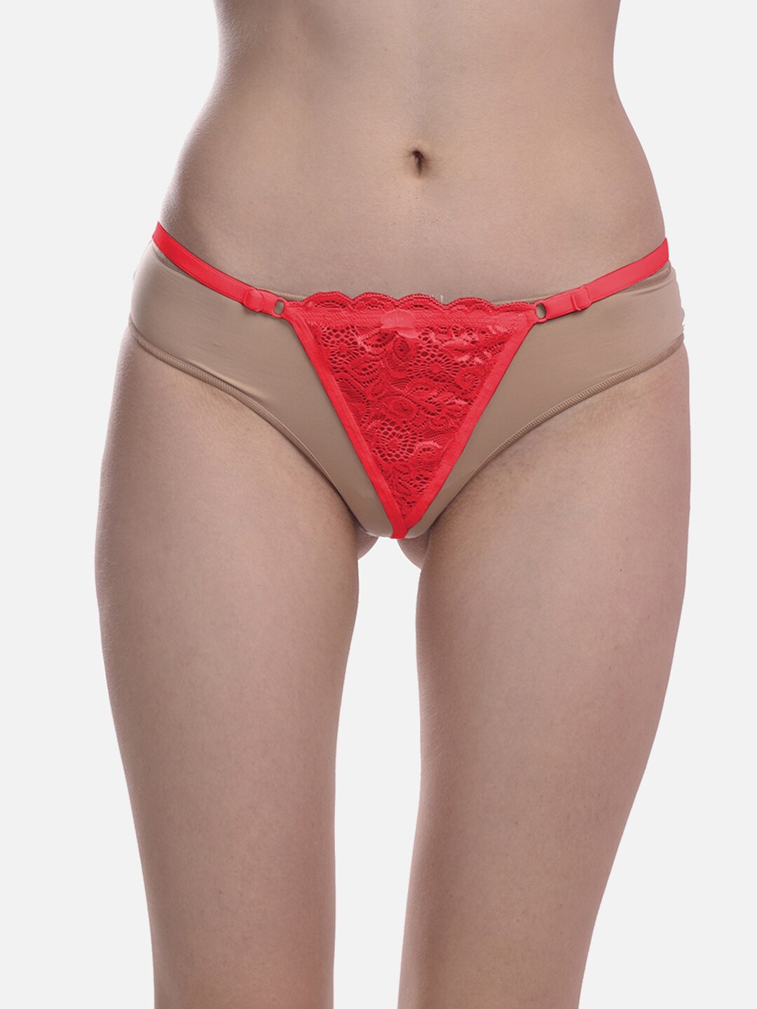 

StyFun Women Self-Design Anti-Microbial Thong Briefs LS_Net_ThongPanty_Red_FS