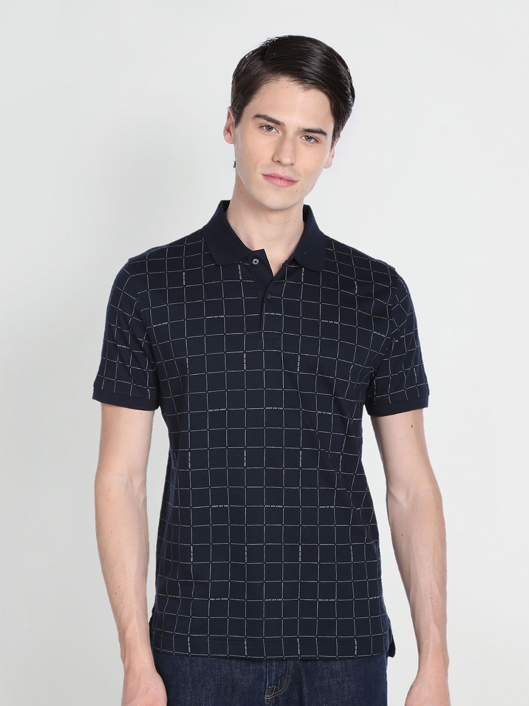 

Arrow New York Checked Polo Collar Cotton T-shirt, Blue