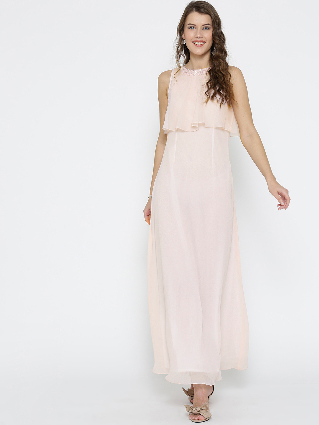 

Miss Chase Women Pink Solid Layered Maxi Dress