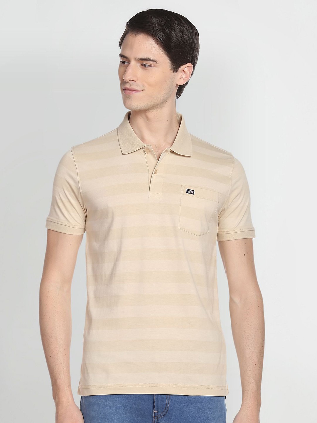 

Arrow Sport Striped Polo Collar T-shirt, Beige