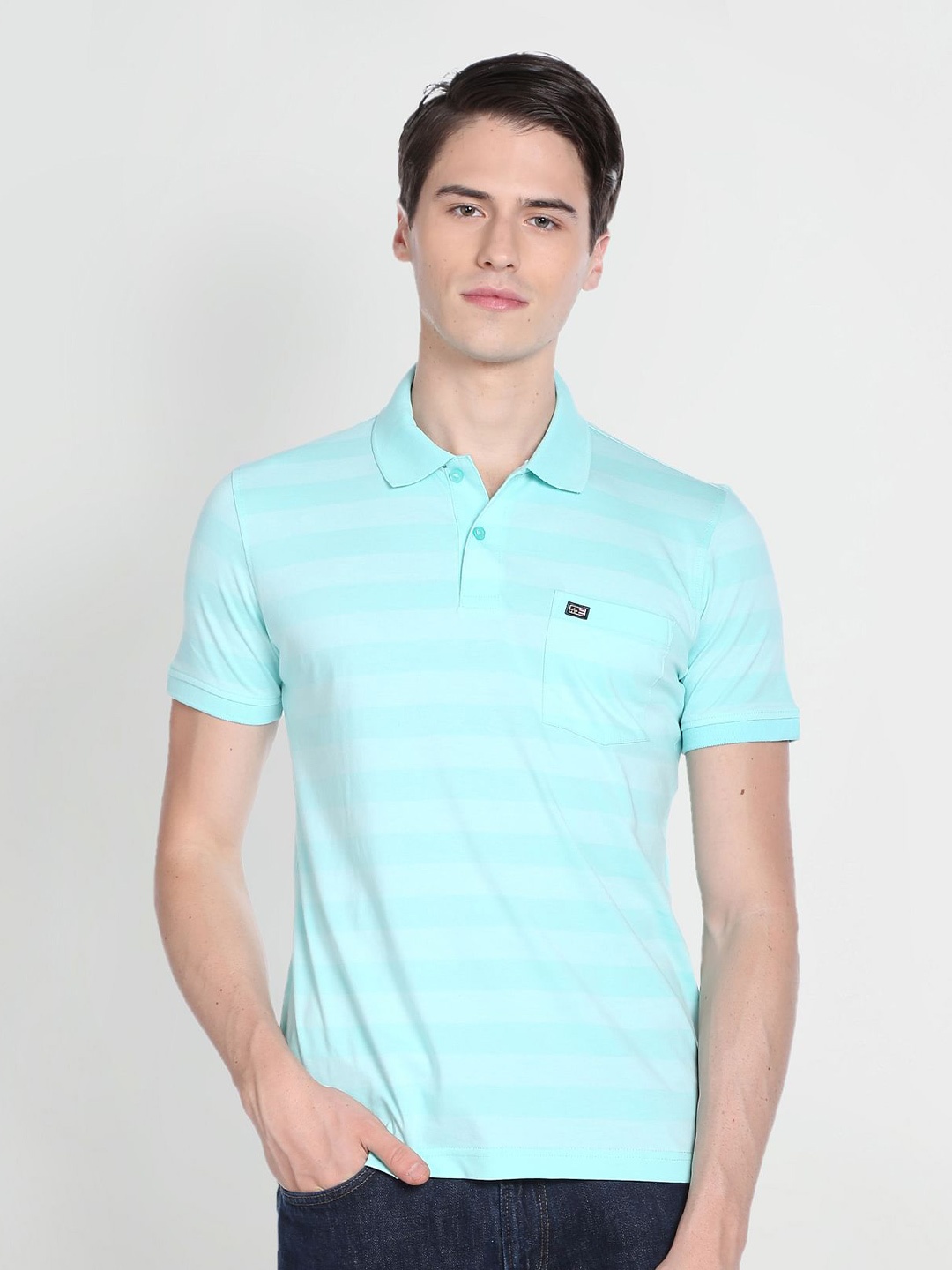 

Arrow Sport Striped Polo Collar Cotton T-shirt, Blue