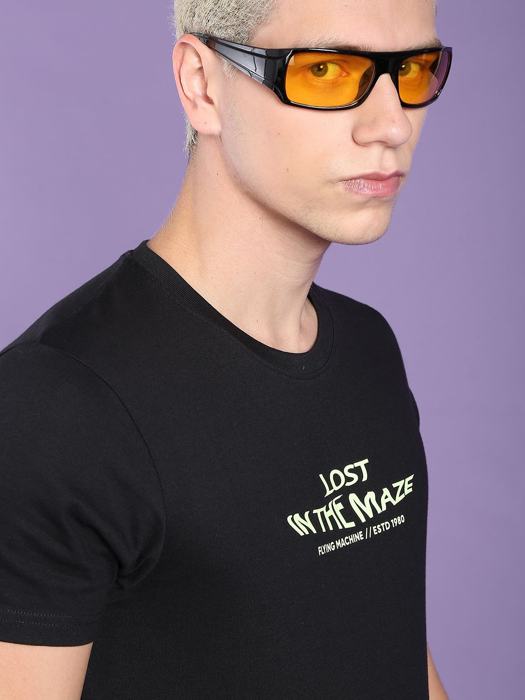 

Flying Machine Crew Neck Glow In The Dark T-Shirt, Black
