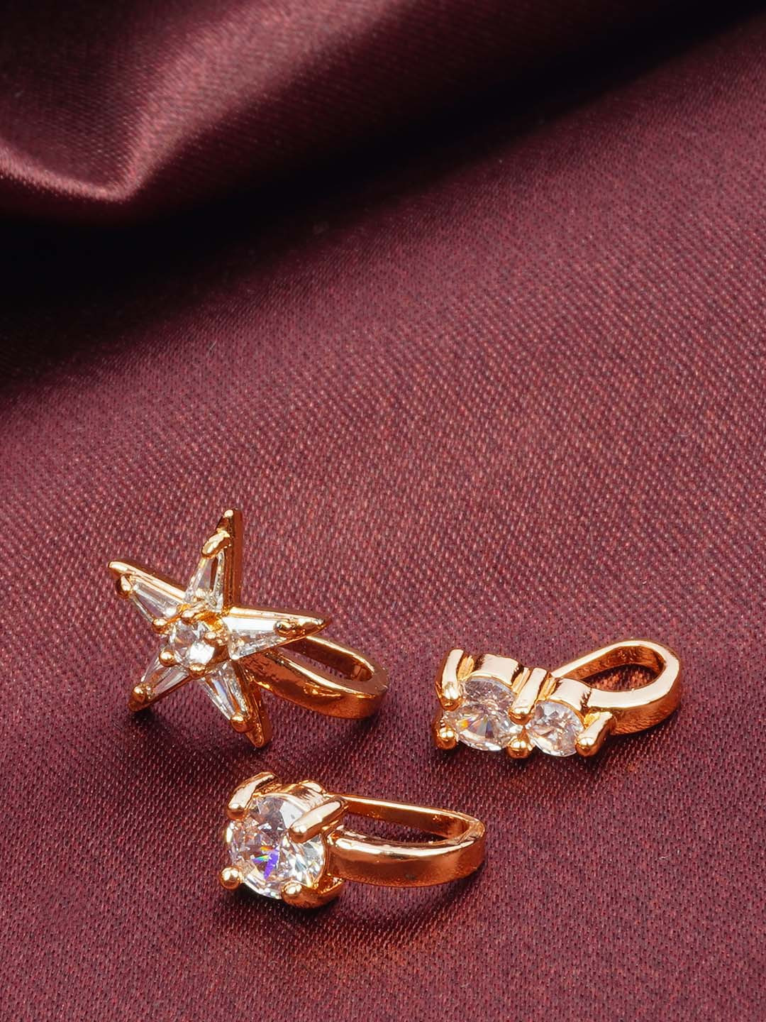 

Ferosh Set of 3 Gold-Plated Stone Studded Nosepins, White
