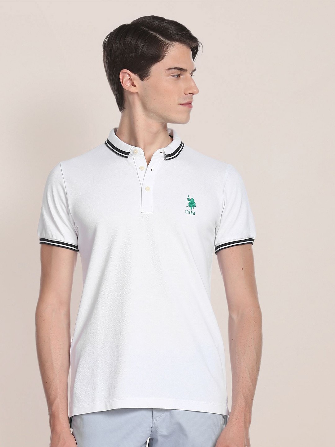 

U.S. Polo Assn. Polo Collar Pure Cotton Slim Fit T-shirt, White