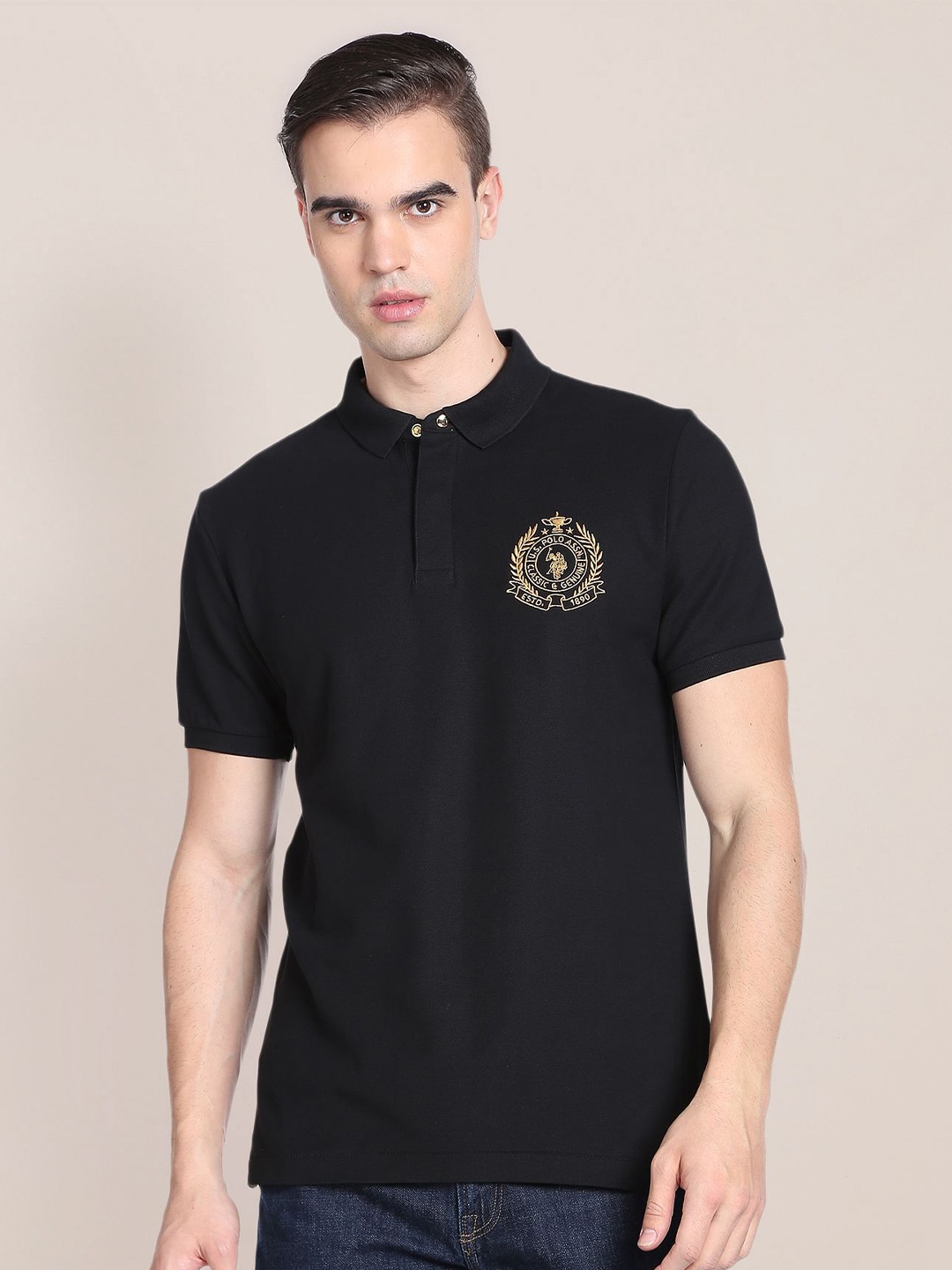 

U.S. Polo Assn. Polo Collar Regular Fit Pure Cotton T-shirt, Black