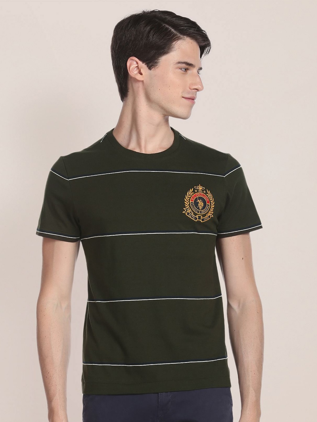 

U.S. Polo Assn. Striped Pure Cotton Slim Fit T-shirt, Olive