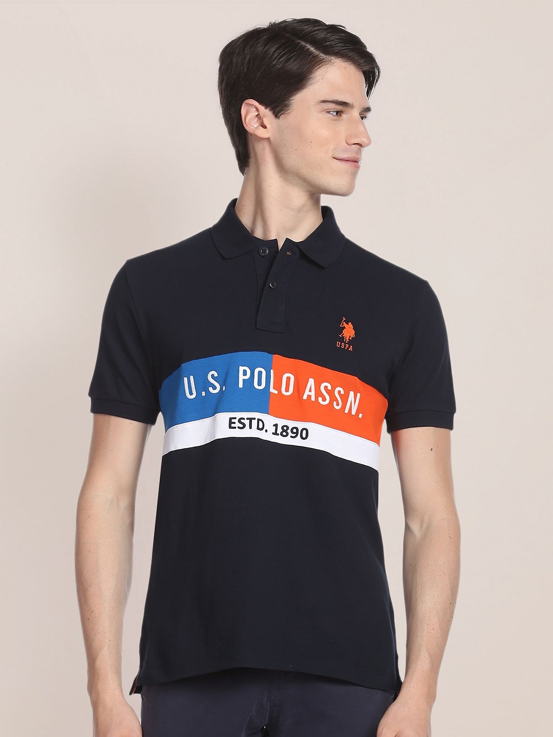 

U.S. Polo Assn. Plus Size Brand Logo Printed Cotton T-shirt, Navy blue