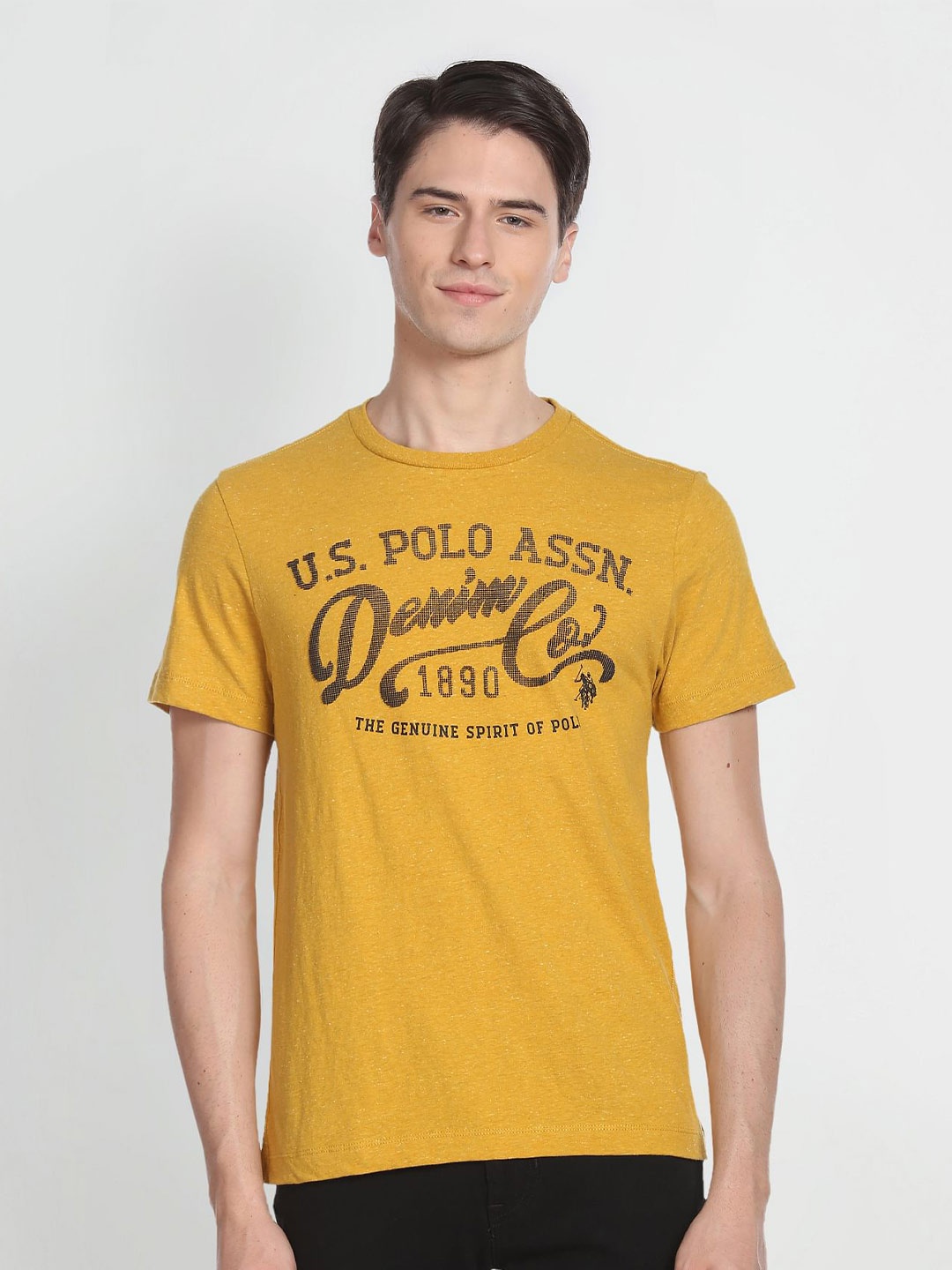 

U.S. Polo Assn. Denim Co. Typographic Printed Pure Cotton Slim Fit T-shirt, Yellow