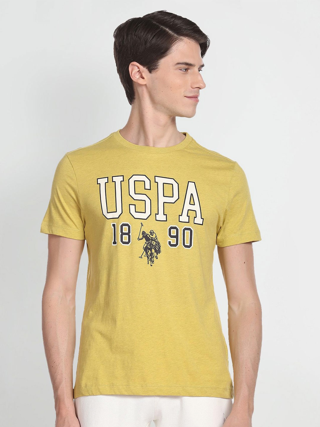 

U.S. Polo Assn. Denim Co. Typography Printed Pure Cotton Slim Fit T-shirt, Yellow