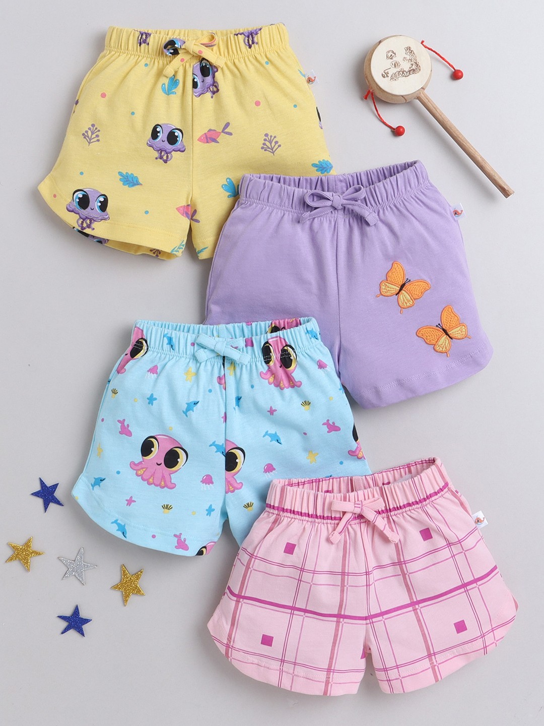 

BUMZEE Infants Girls Pack Of 4 Graphic Printed Cotton Shorts, Blue