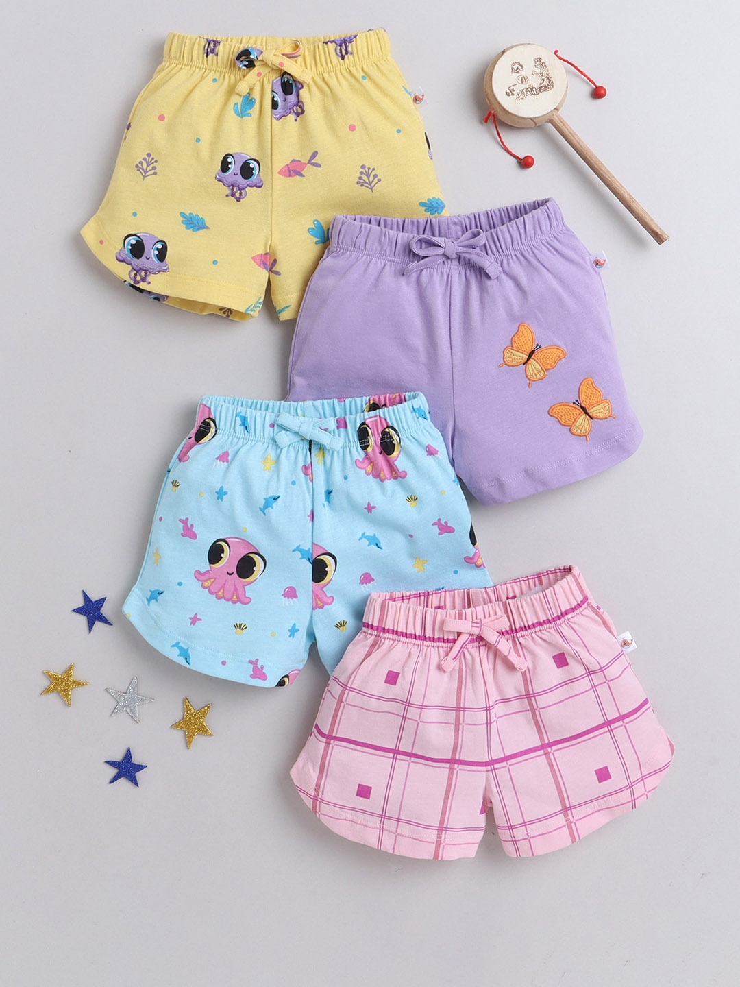 

BUMZEE Girls Pack Of 4 Printed Cotton Shorts, Blue