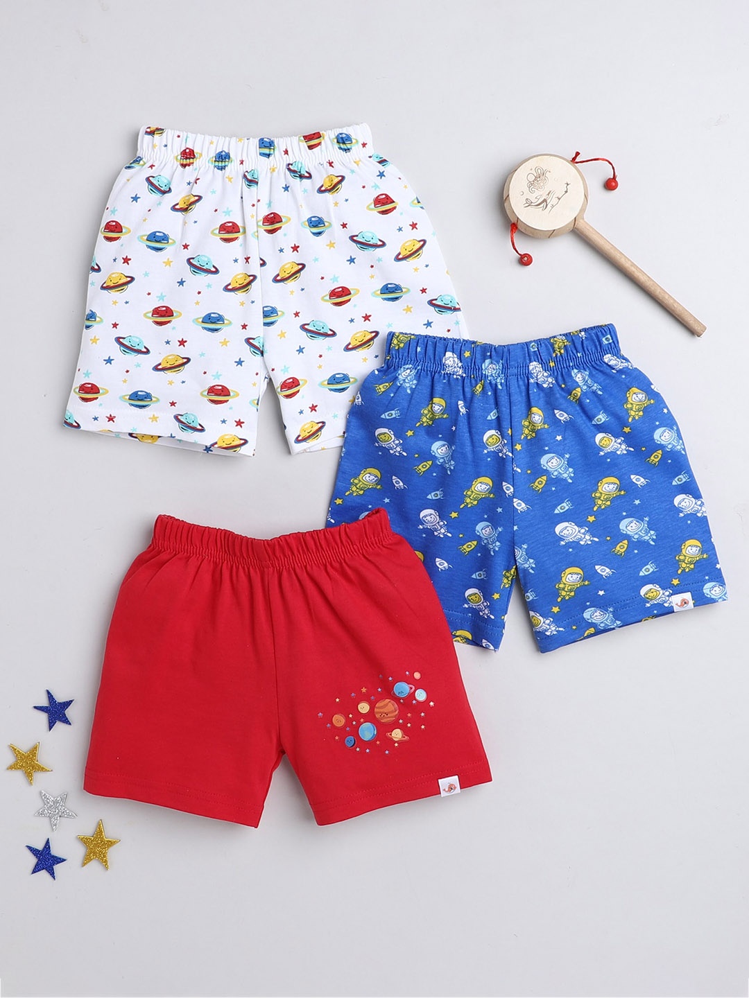 

BUMZEE Boys Pack Of 3 Graphic Printed Cotton Shorts, White