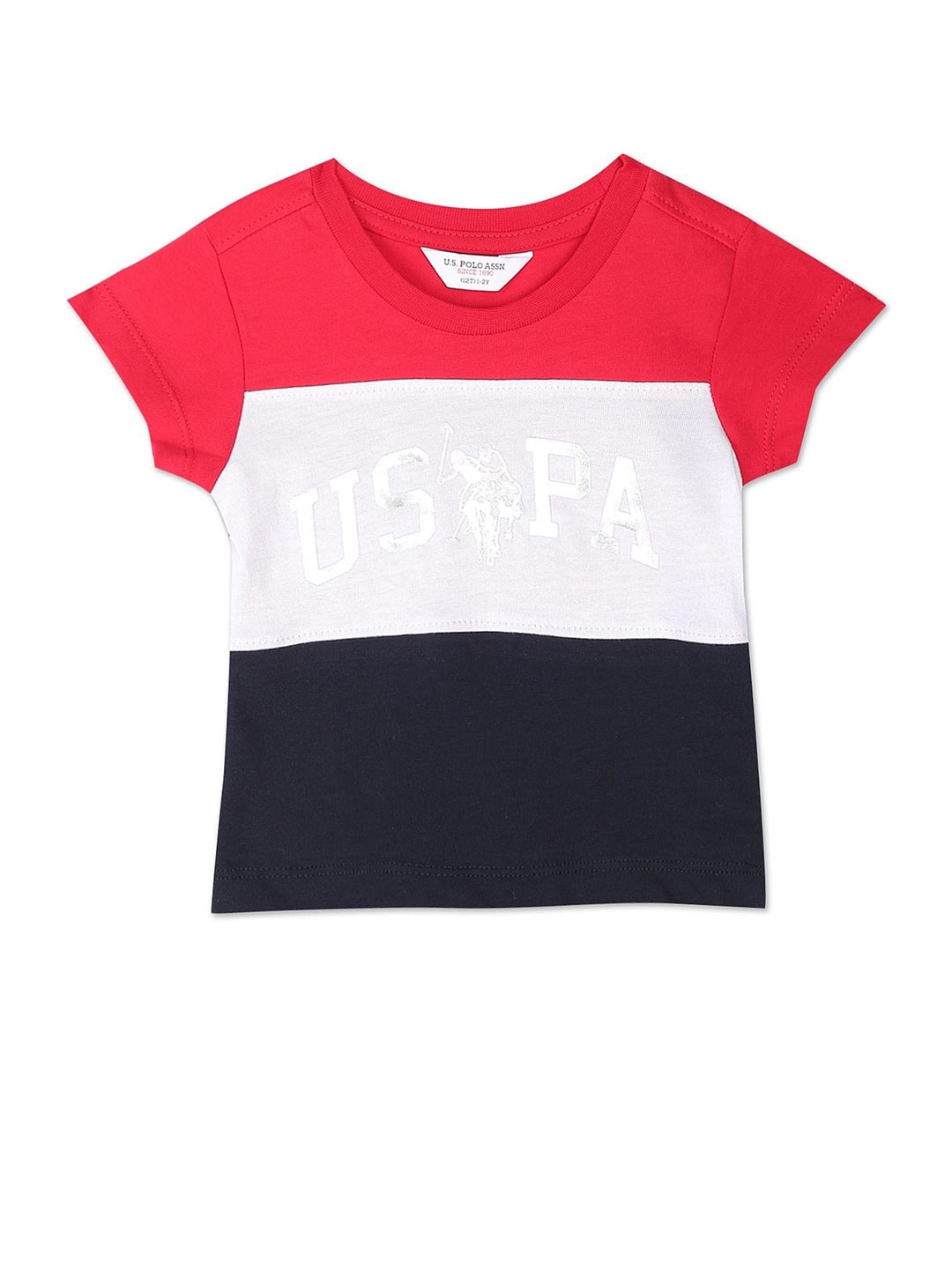 

U.S. Polo Assn. Kids Girls Colourblocked Pure Cotton T-shirt, Red