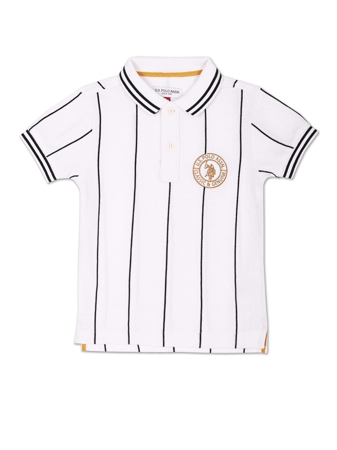 

U.S. Polo Assn. Kids Boys Striped Polo Collar Pure Cotton T-Shirt, White