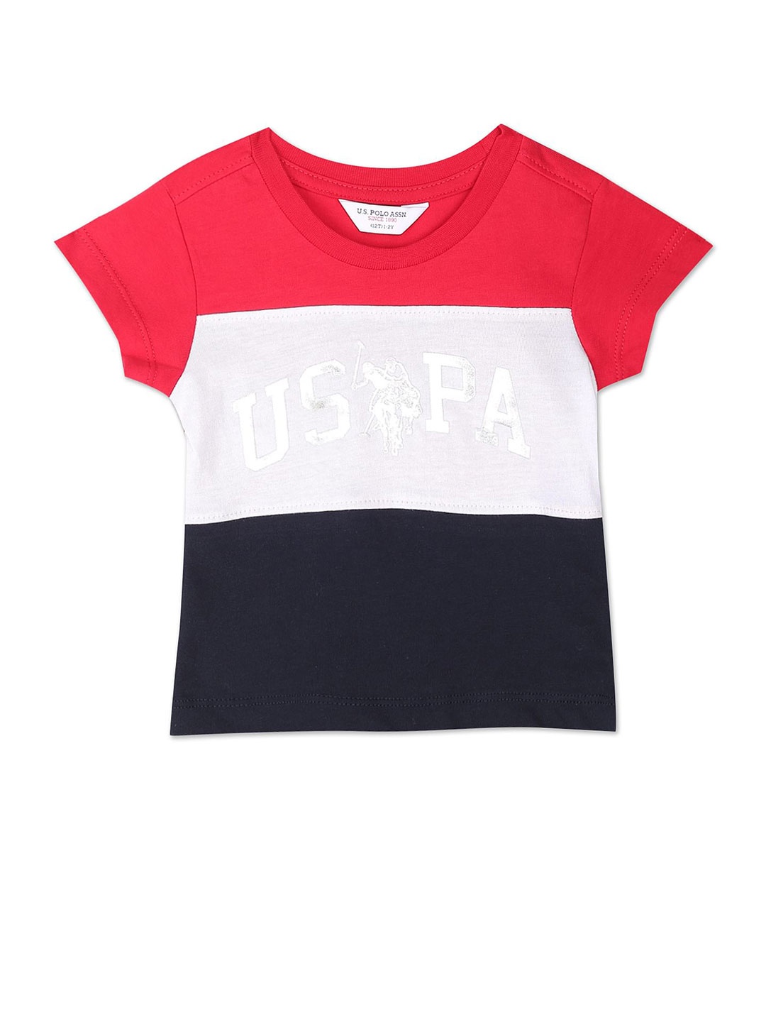 

U.S. Polo Assn. Kids Girls Colourblocked Pure Cotton T-shirt, Red