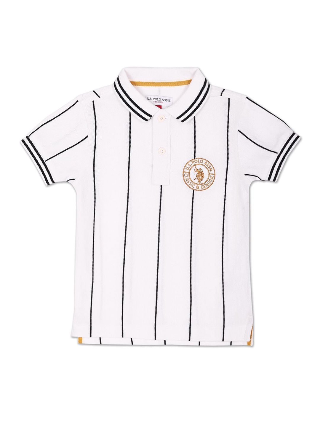

U.S. Polo Assn. Kids Boys Striped Polo Collar Pure Cotton T-shirt, White