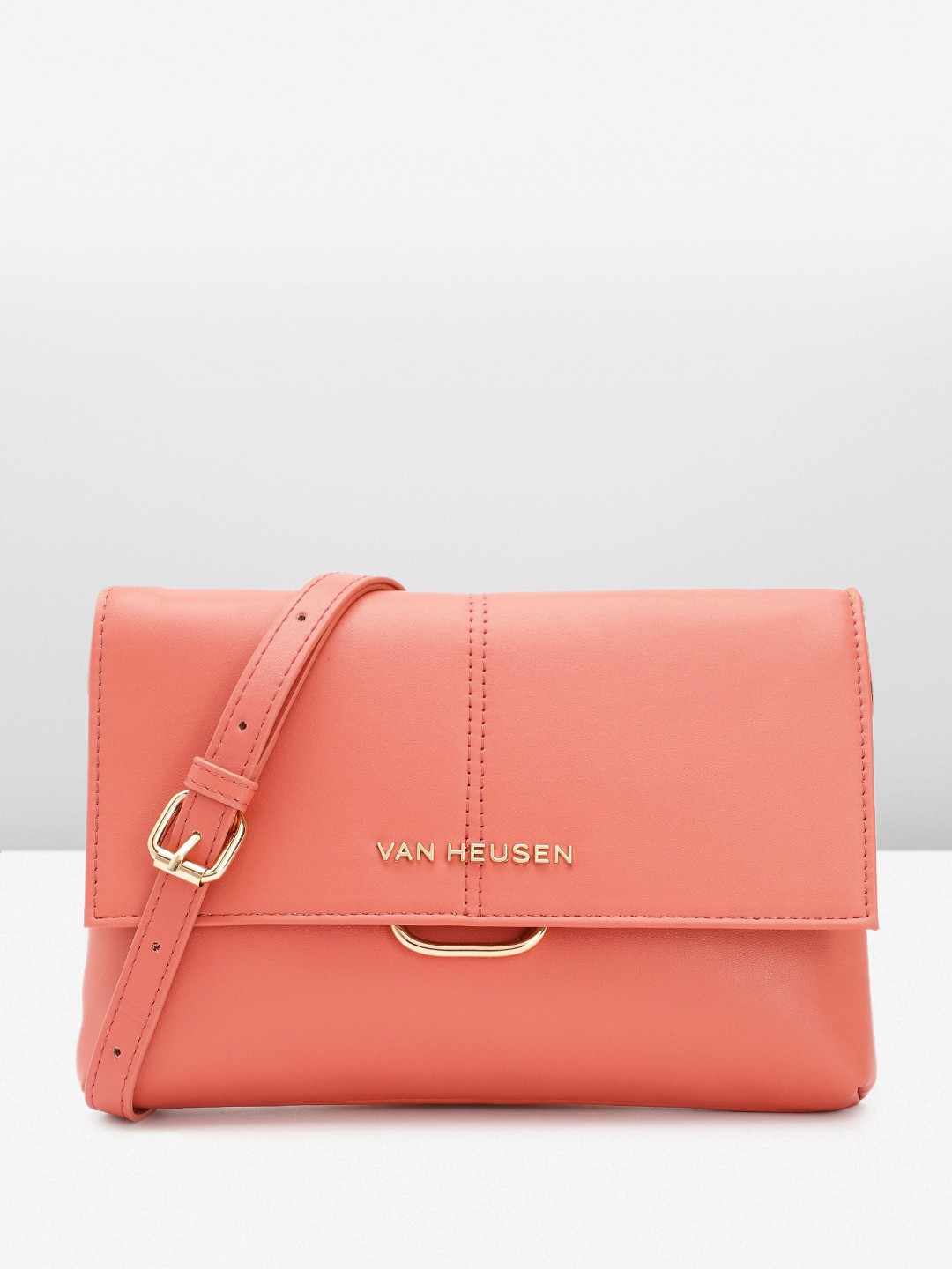 

Van Heusen Solid PU Structured Sling Bag Mini Buckle Detail, Coral