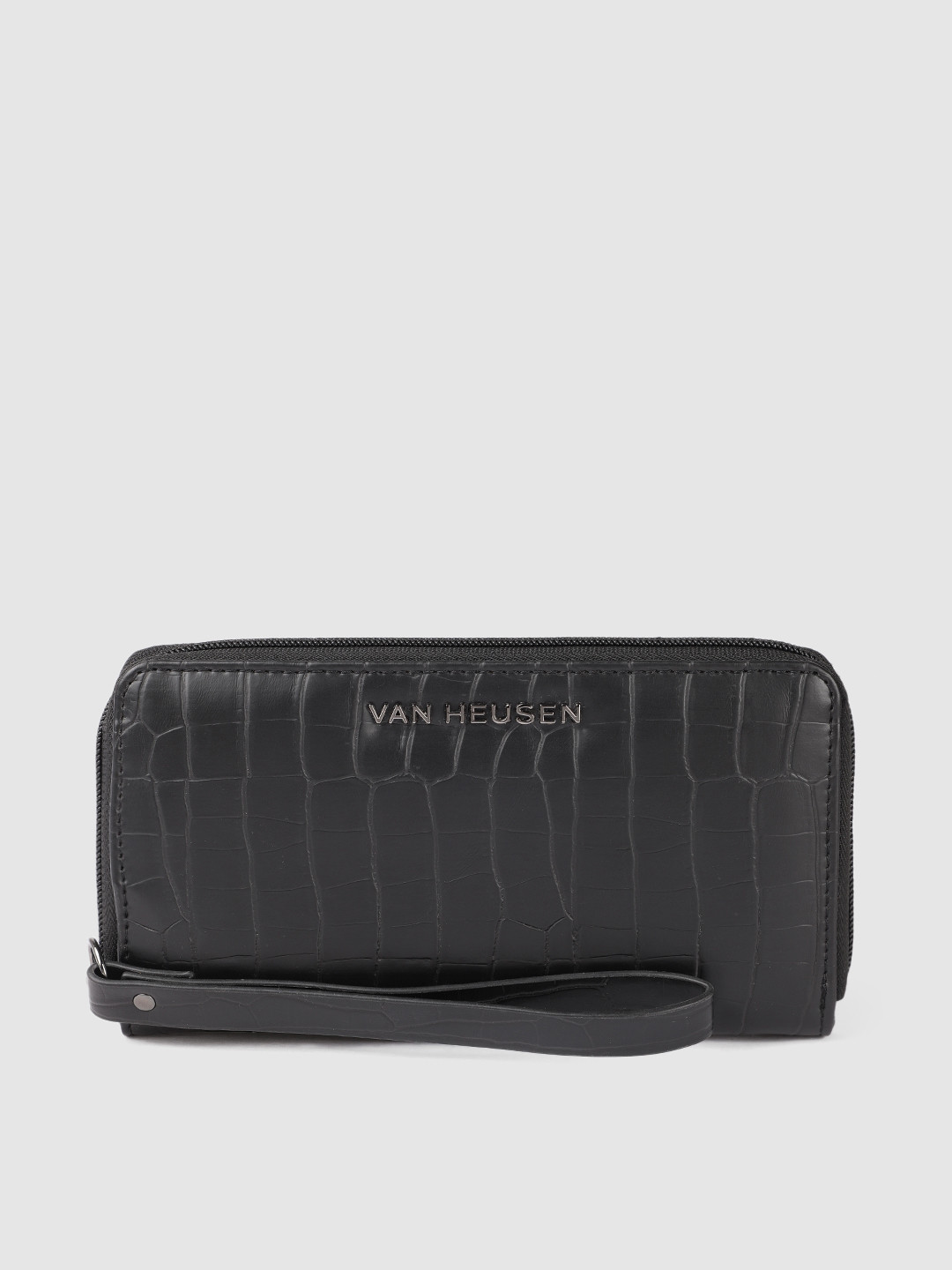 

Van Heusen Women Animal Textured Zip Around Wallet, Black