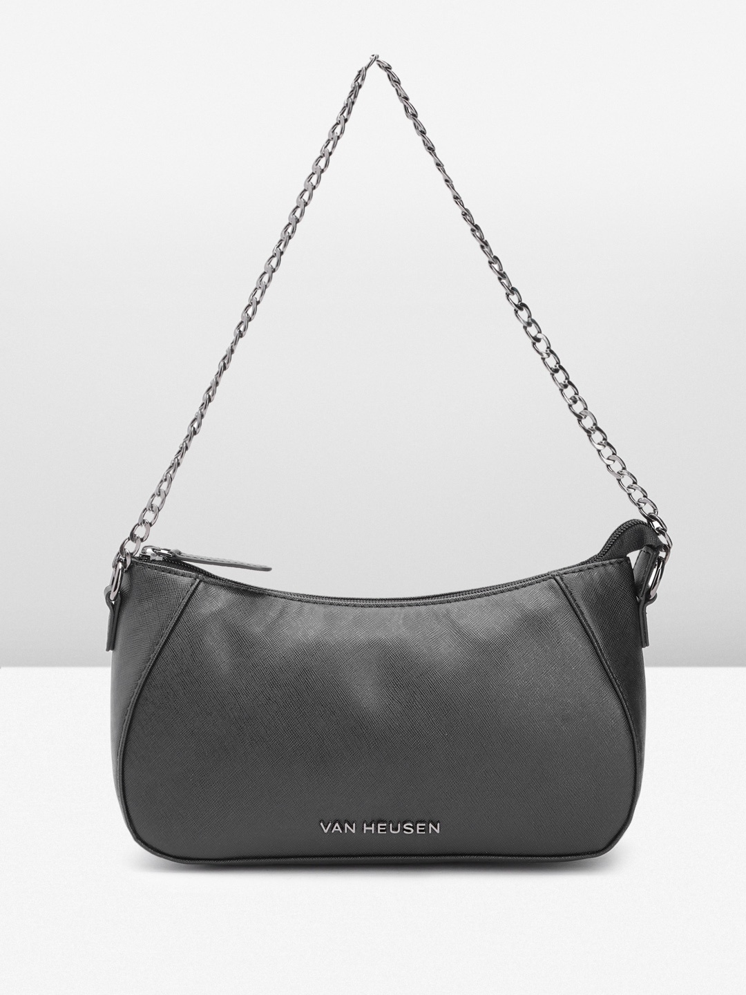 

Van Heusen Solid PU Small Structured Baguette Bag, Black