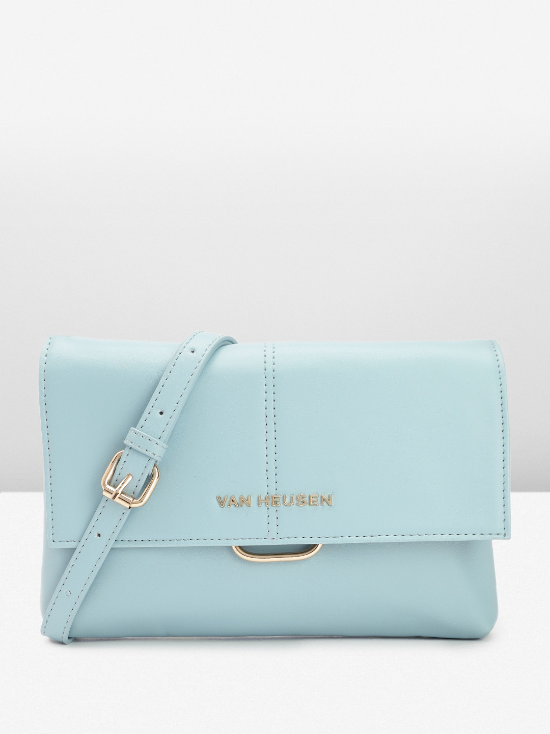 

Van Heusen Solid PU Structured Sling Bag Mini Buckle Detail, Blue