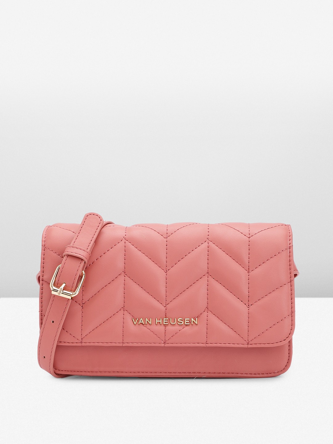 

Van Heusen Structured Sling Bag with Geometric Textured Flap, Coral
