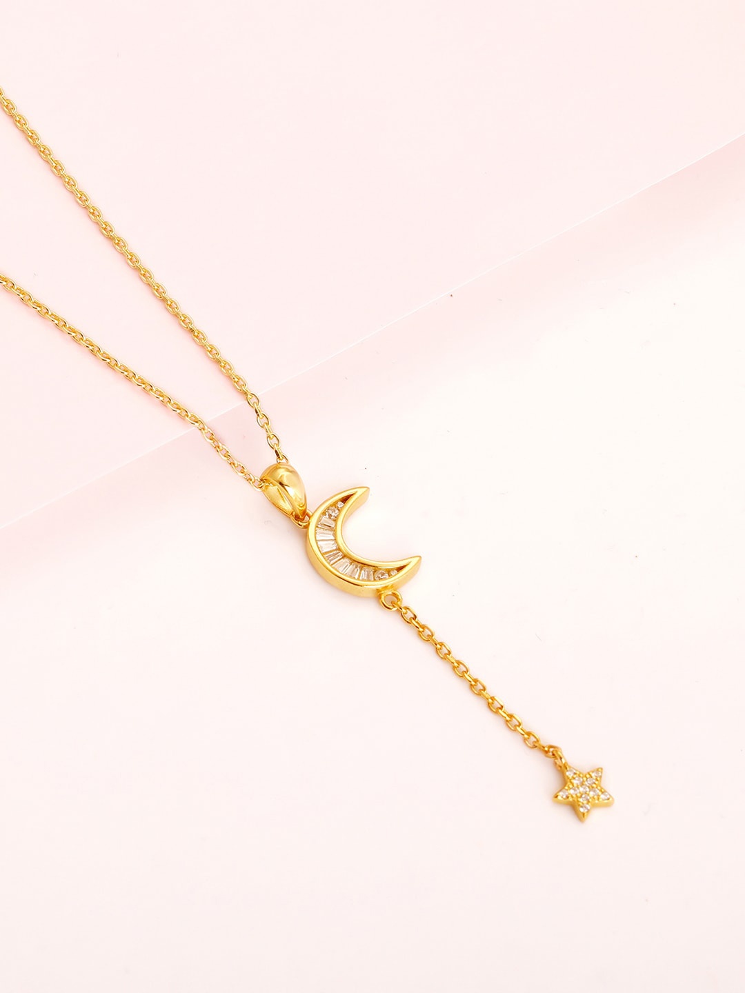 

GIVA 925 Sterling Silver Gold-Plated CZ Studded Pendant With Chain