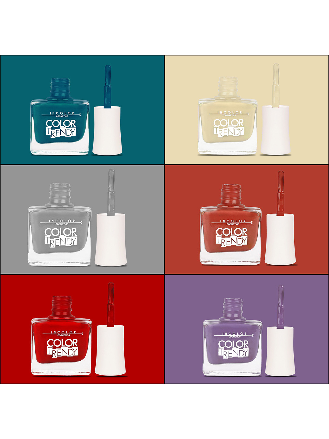 

INCOLOR Set of 6 Color Trendy Long-Lasting Matte Nail Polish 9.5 ml each - Combo 19, Multi