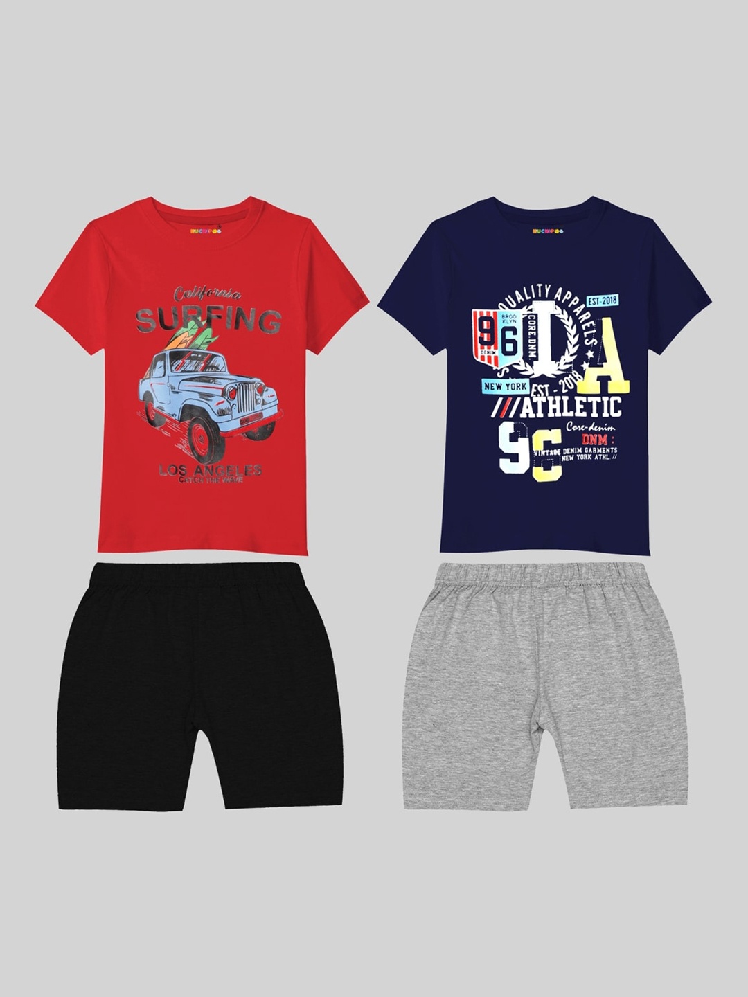 

KUCHIPOO Boys Pack Of 2 Typography Printed Cotton Night Suit, Blue