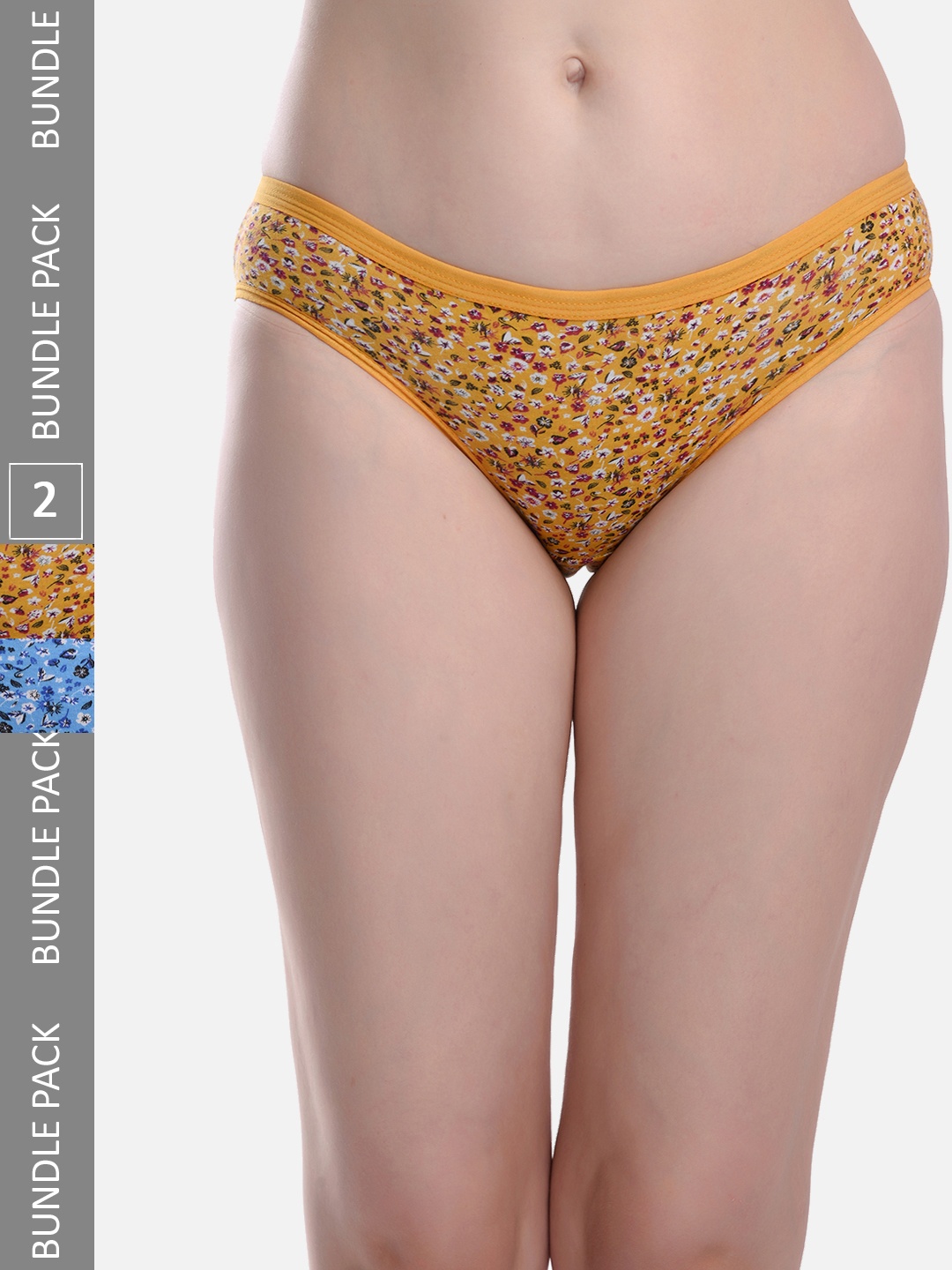 

StyFun Pack Of 2 Printed Anti-Microbial Hipster Briefs LS_Flower_Panty_BeigeBlue, Beige